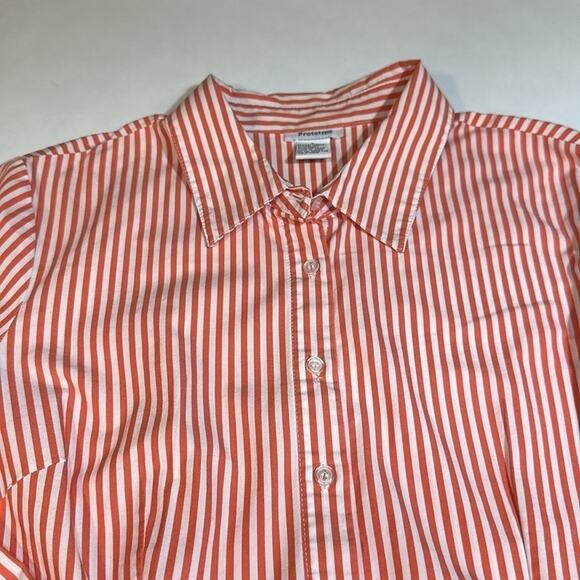 Prototype Button-Front Shirt Striped burn orange White Top Long Sleeve Size L - Picture 2 of 5